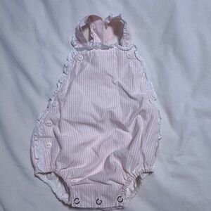 Sal and Pimenta Pink Seersucker with Ruffle Bubble for Baby Girl | 12M